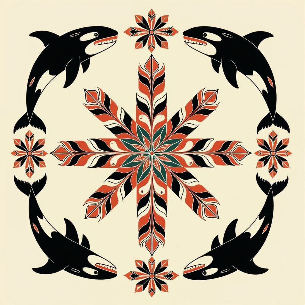 Mi'kmaq Quill Art: Orca Star Motif