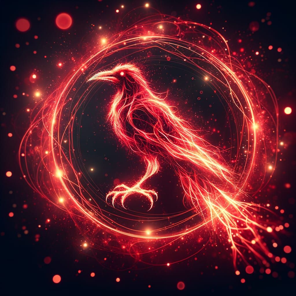 Glowing Red Energy Forms a Raven
