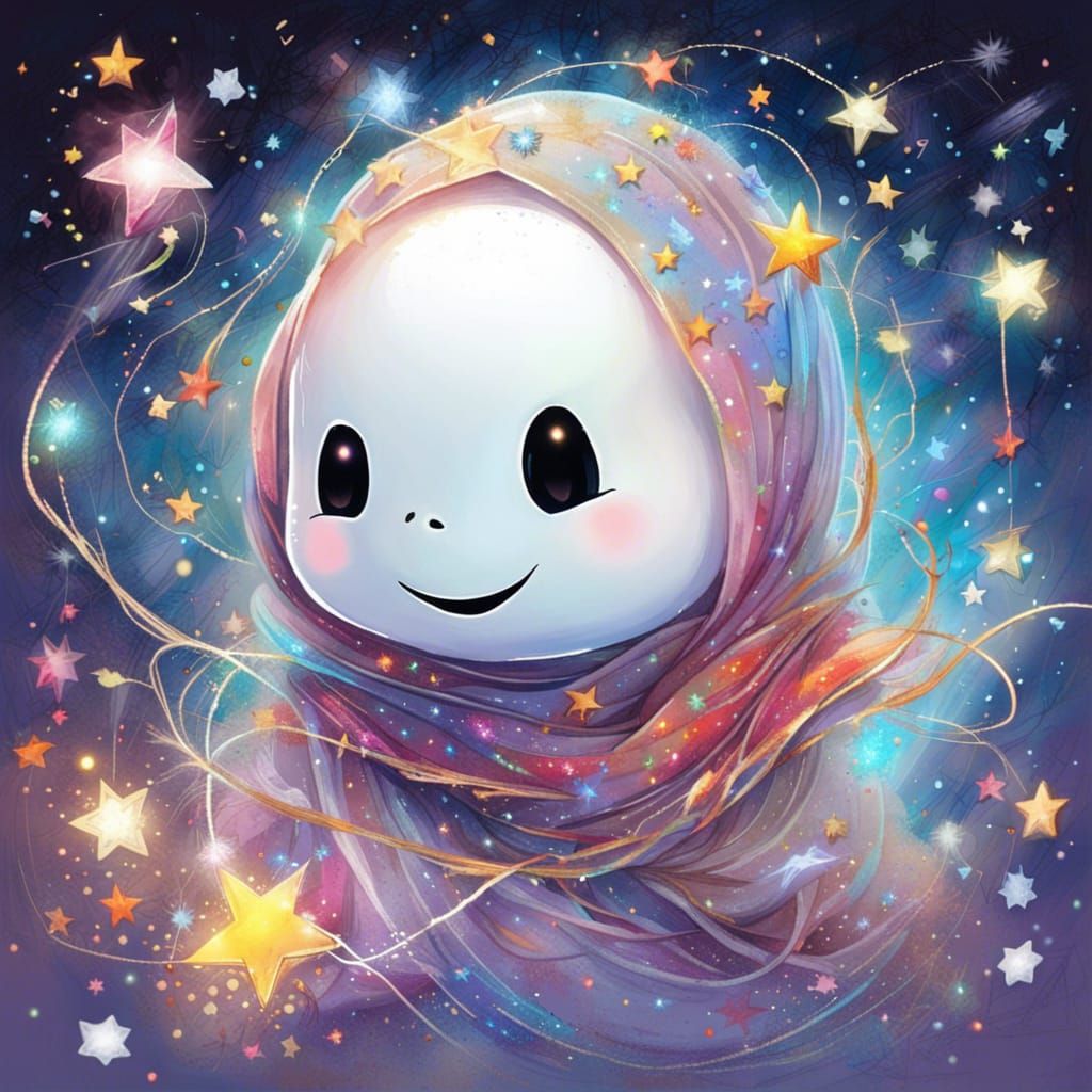 Friendly Ghost Sprinkling Stardust, Digital Art