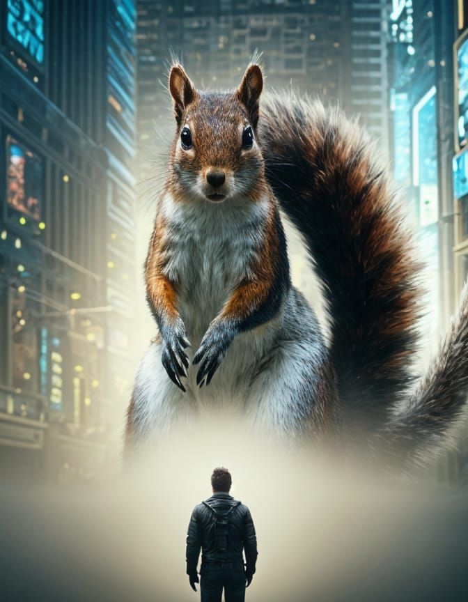 Cyberpunk Western Squirrel in Hyperrealism Style