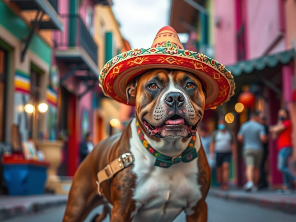 American Staffordshire Terrier in Sombrero, Tijuana Street P...