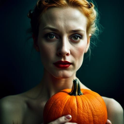 Halloween Pin-up with Pumpkin in Haunting Portrait