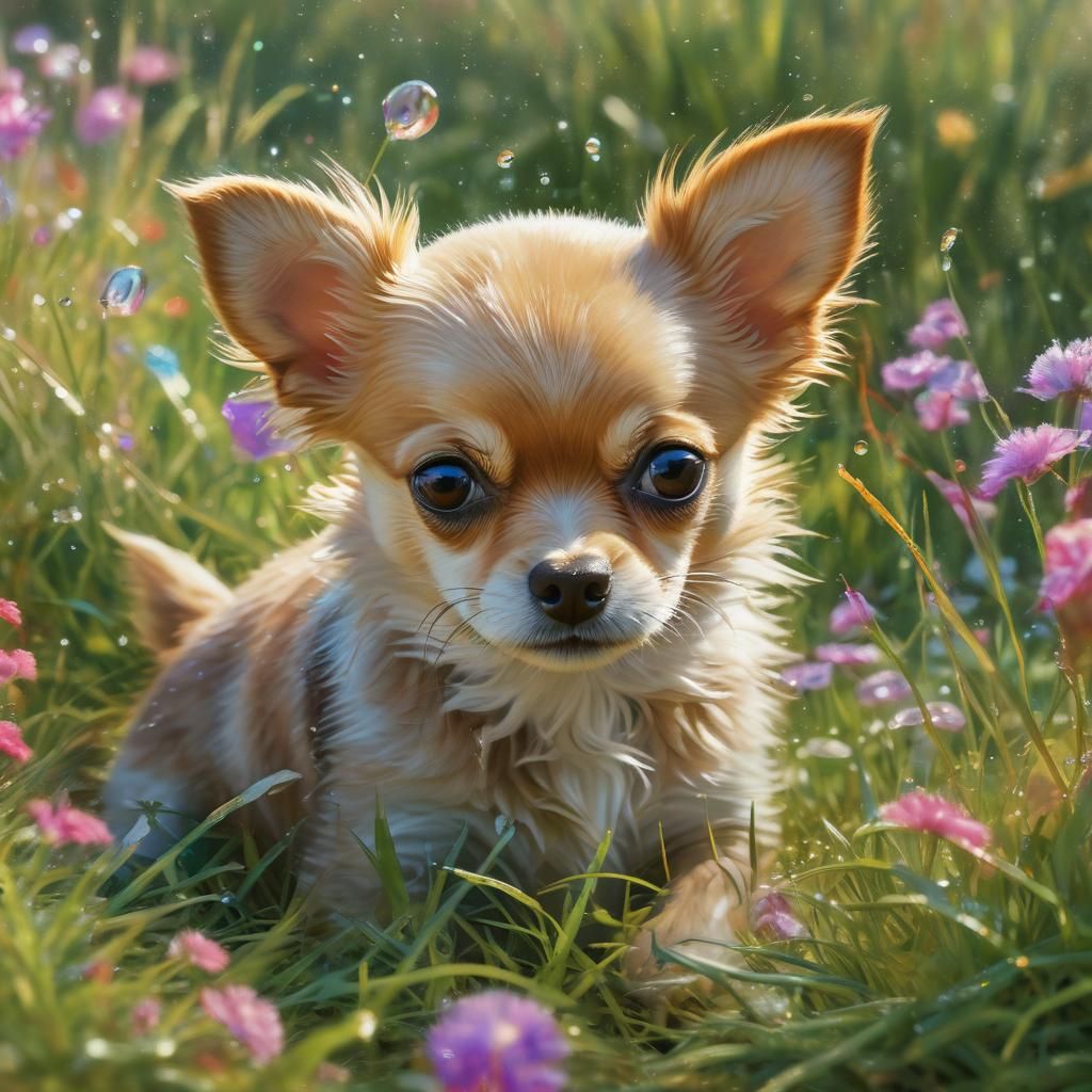 Vibrant Chihuahua in a Grassland Scene