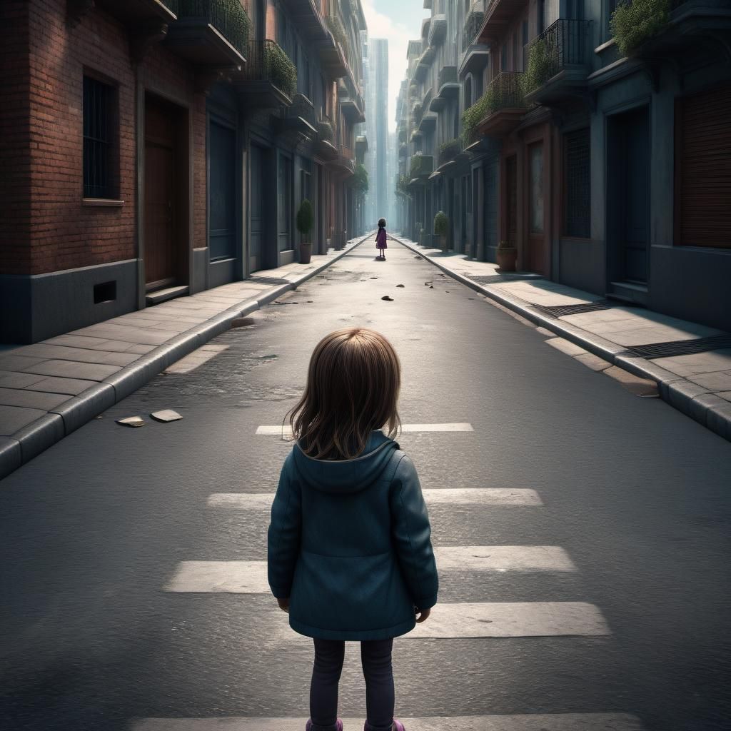 a little girl standing on a street
