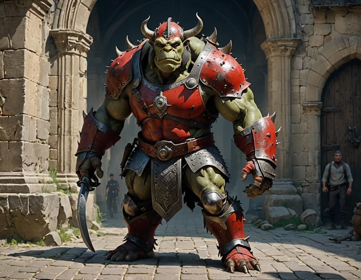 Imposing Ogre with Massive Club and Runed Axe