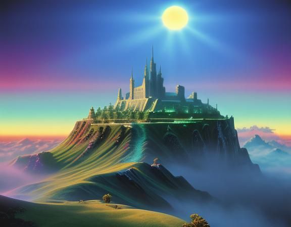 Hyperrealistic Synthwave Town at World's Edge