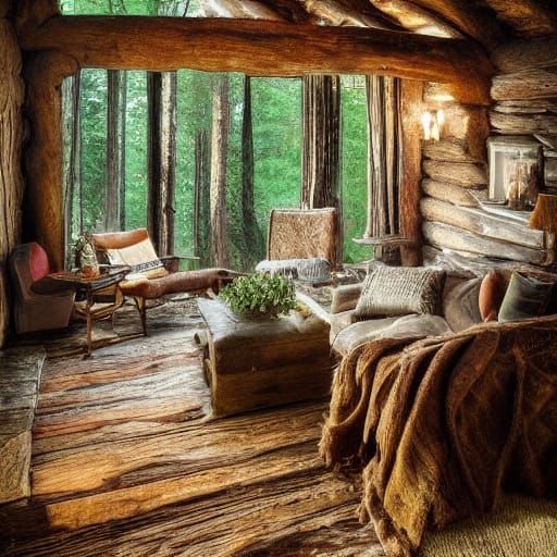 Cozy Cabin in Woods: Rustic Digital Art