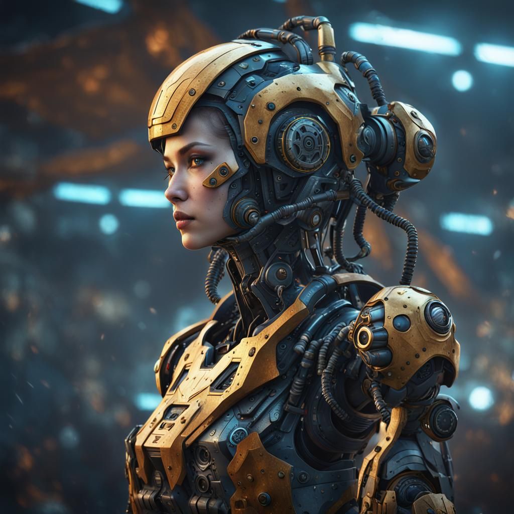 Detailed Robotic Military Girl in Fantasy Concept Art