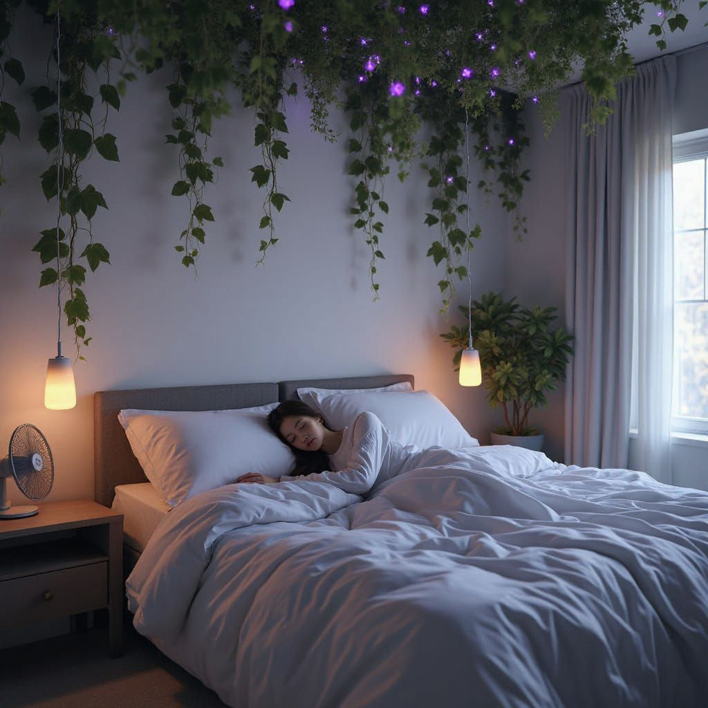 Cozy Bedroom with Vines and Fairy Lights