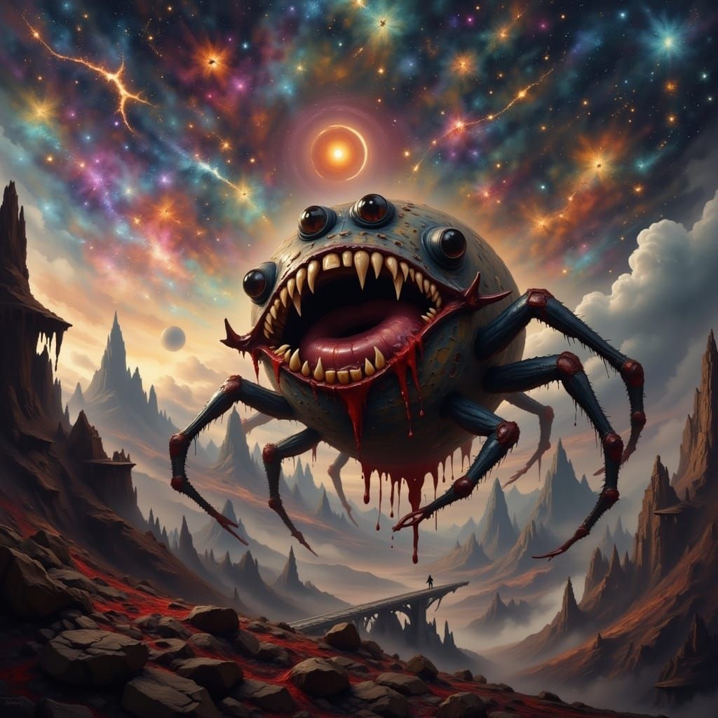 Bio-Organic Train with Eyes in Surreal Cosmic Nightmare