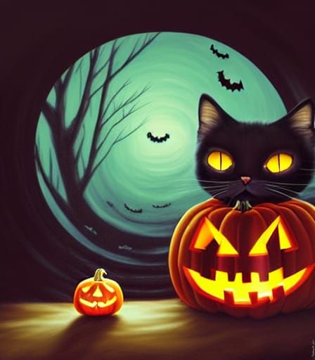 Anime Cat in Pumpkin, Ghibli Style