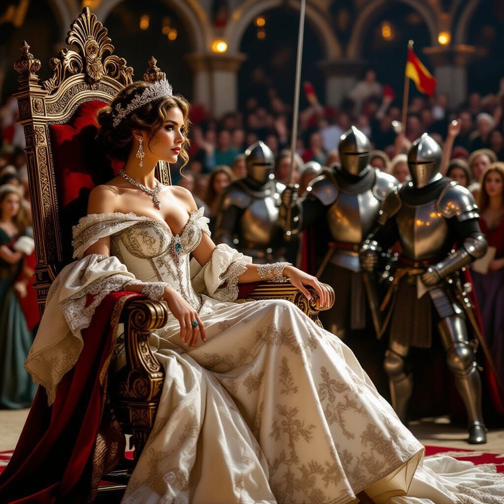 Elegant Woman Watches Knights Jousting in Baroque Style