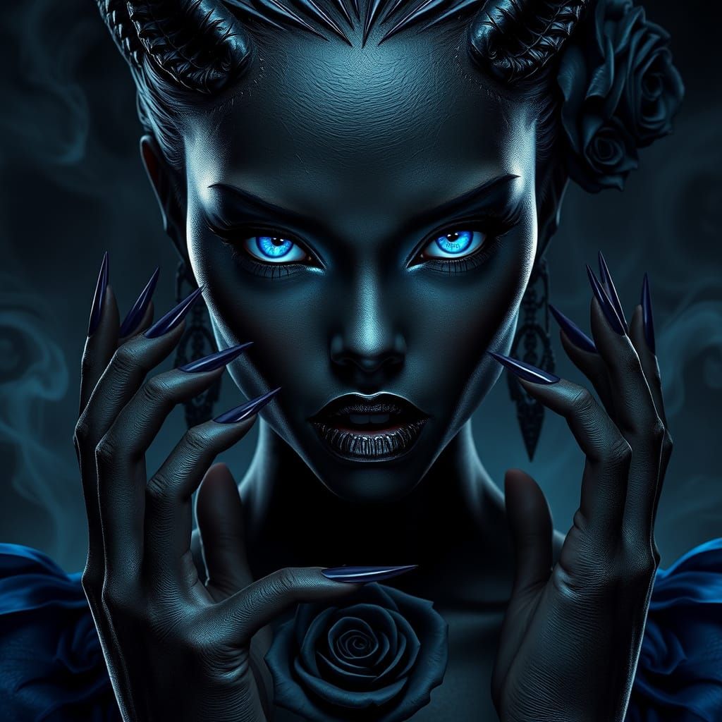 Gothic Fae Beauty with Supernaturally Glowing Eyes and Hyper...