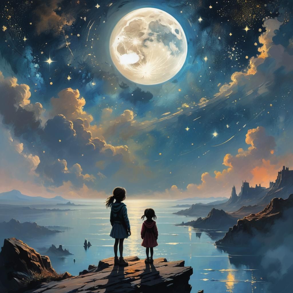 Silhouette Art: Girl at World's Edge in Surreal Space