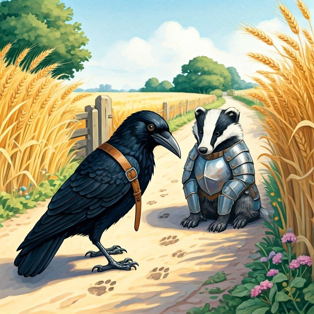 Crow Knight Tracking Paw Prints: Potter-Style Watercolor
