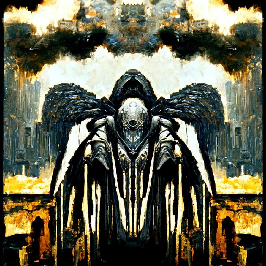 Ominous Angel of Corrupted Flesh in Dystopian Ruins