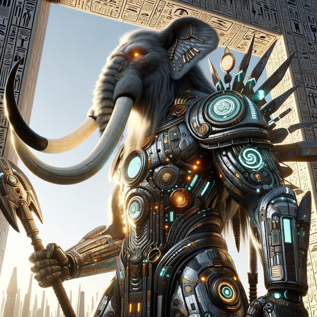 Futuristic Mammoth Knight in Cryopunk Style