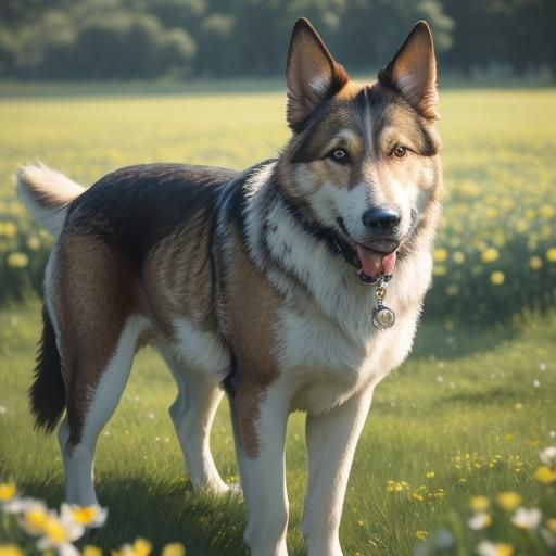 Friesian Water Dog Portrait in Sunny Meadow