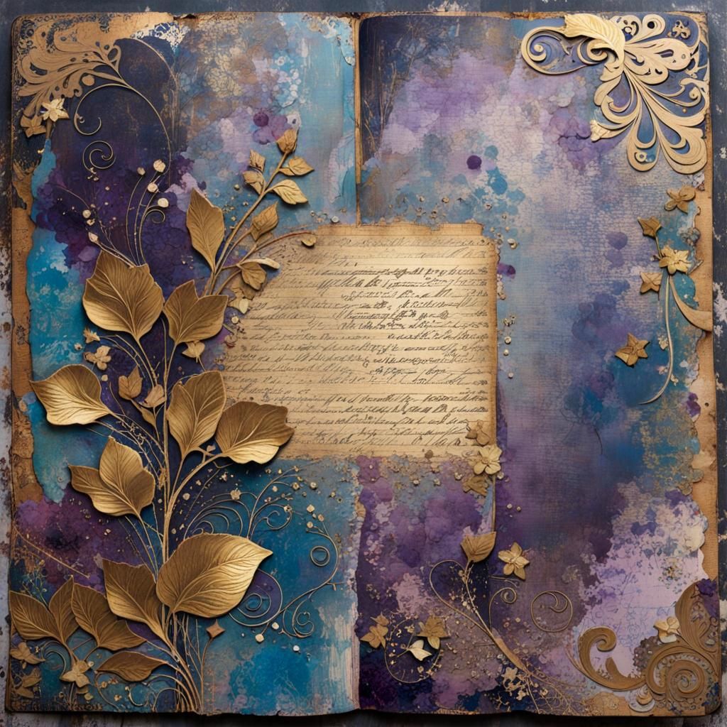 Vintage Journal Page with Art Nouveau Flora