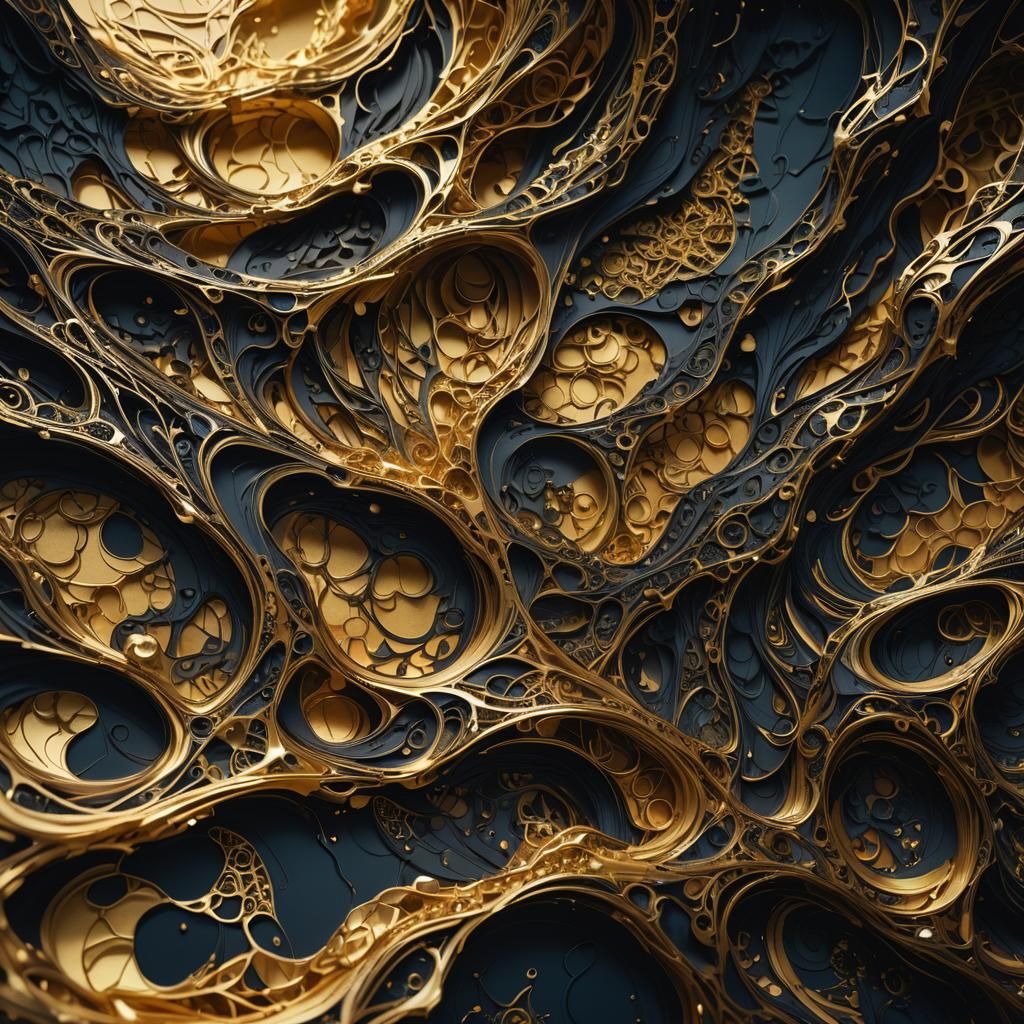 Mystical Paper with Intricate Black and Gold Structures