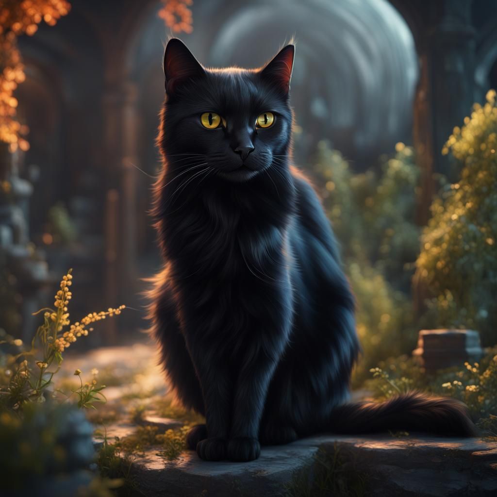 Beautiful Black Cat Matte Painting in 8K