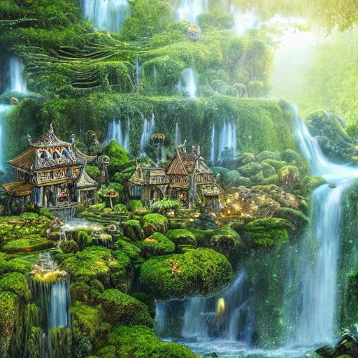 Moss-Covered Floating City with Dimensional Gateway