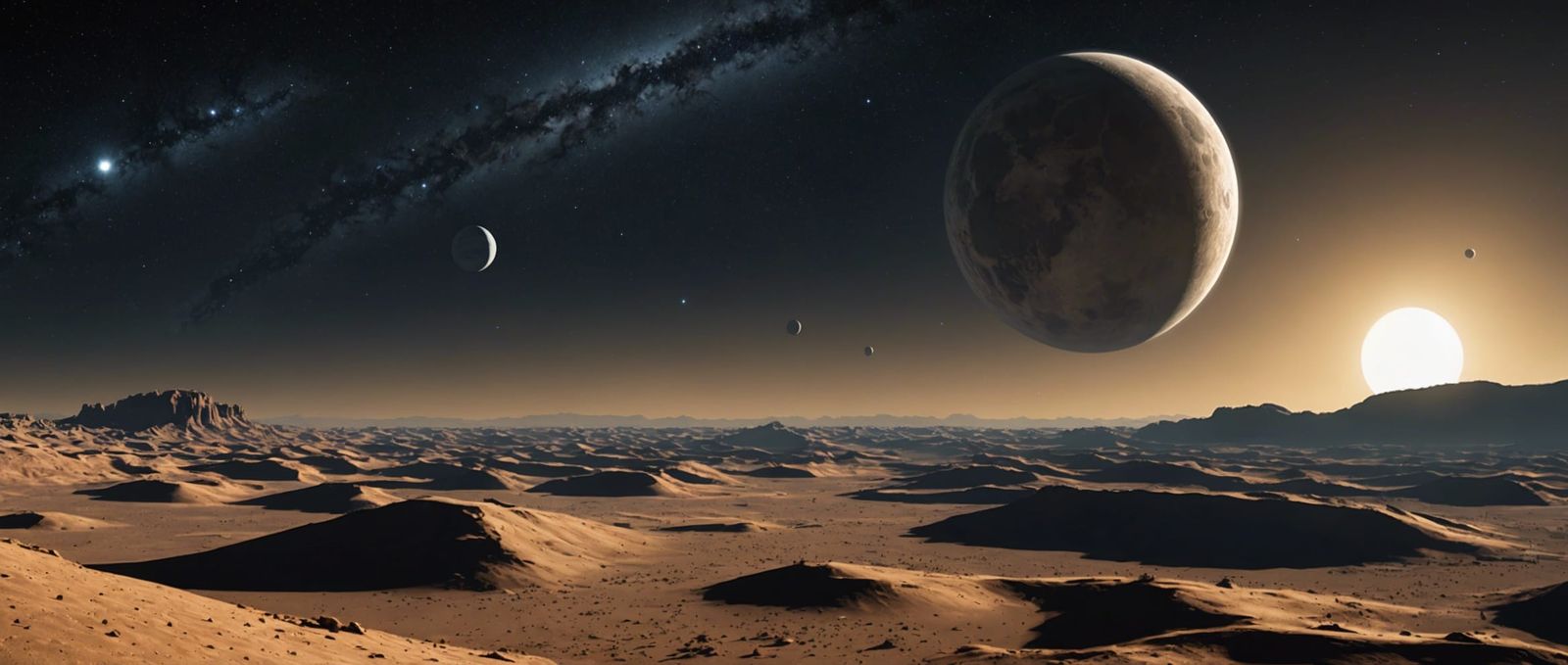 Orbit View of Desert Planet with Spaceships