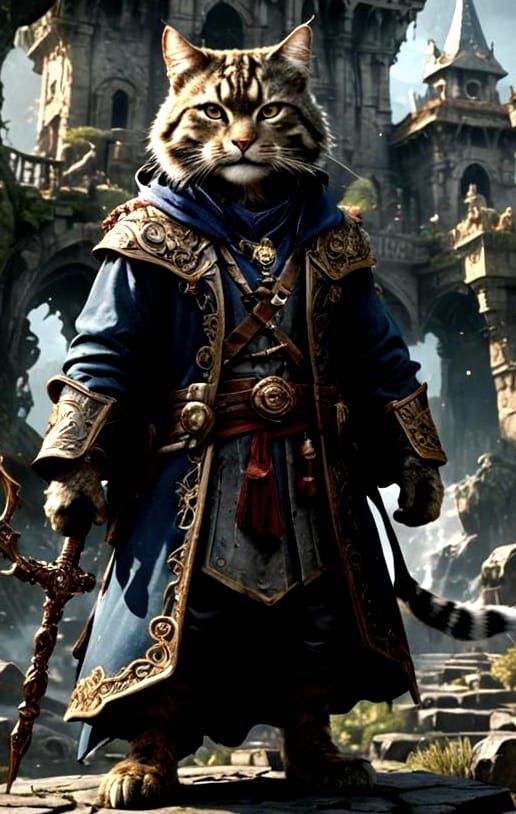 Tabaxi Grey Tabby Sorcerer in Detailed Matte Painting