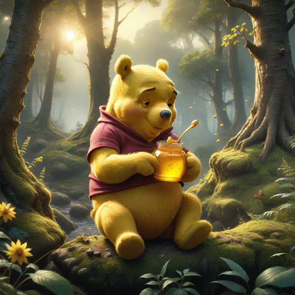 Surreal Winnie the Pooh Honey Scene in Epic Cinematic Style