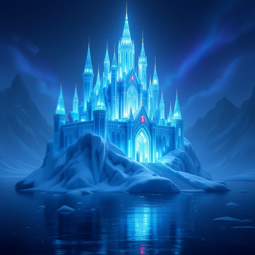 Icy Crystal Castle on Iceberg - Fantasy Concept Art