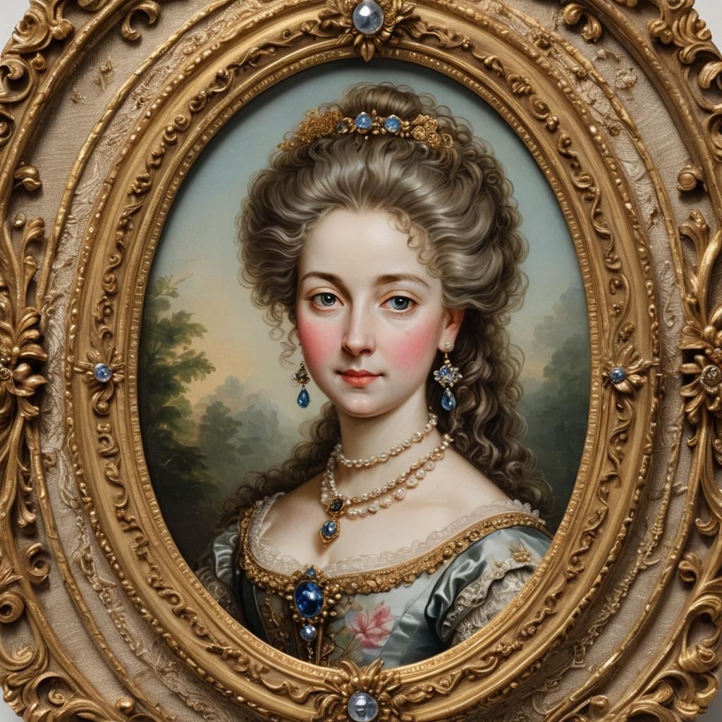 Elegant 18th-Century Woman Miniature Portrait in Gold Frame
