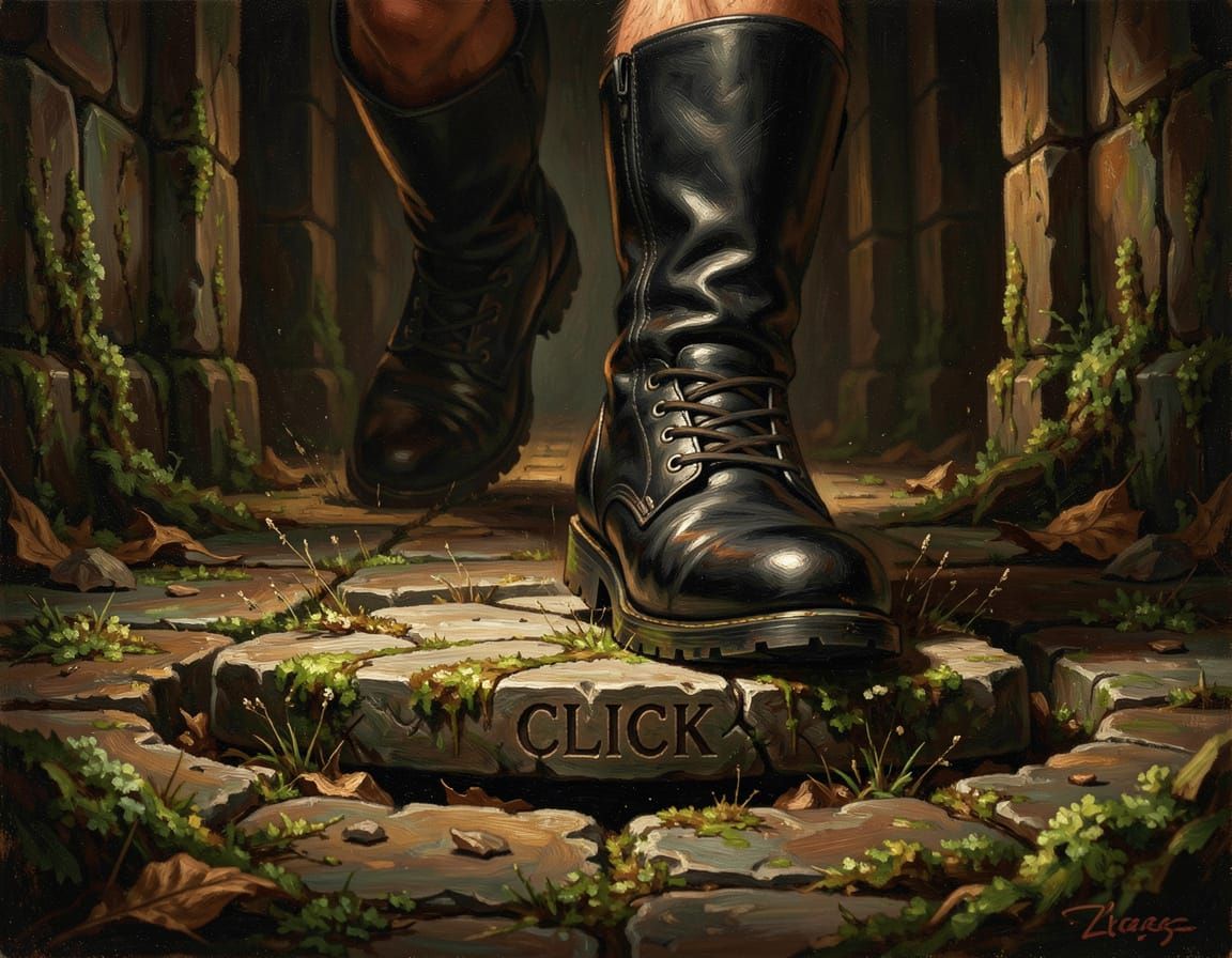 Gothic Fantasy Boot Steps on Trapped Slab