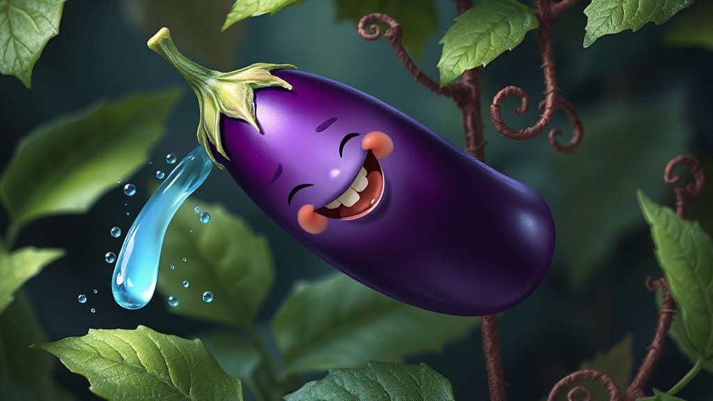 Whimsical Eggplant in Vibrant, Electric Blue Water