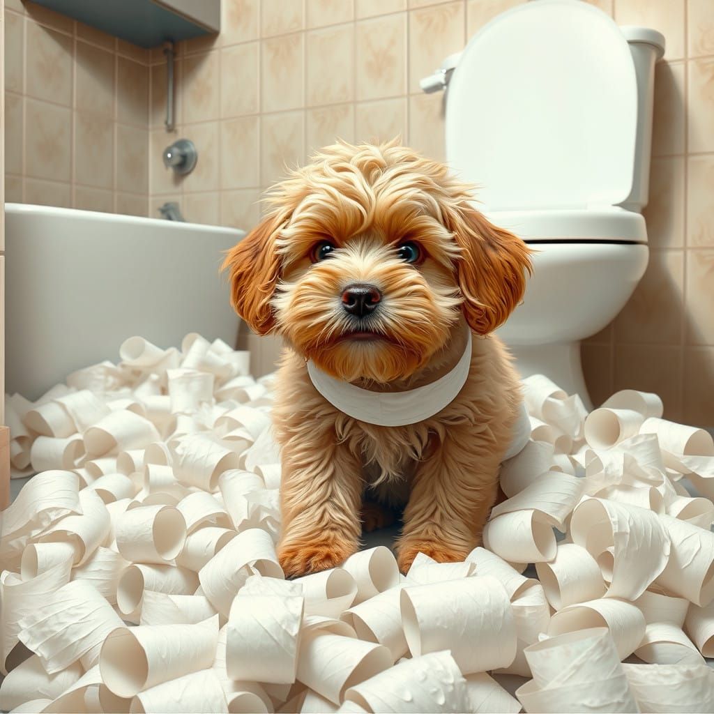 Cavapoo and Toilet Paper