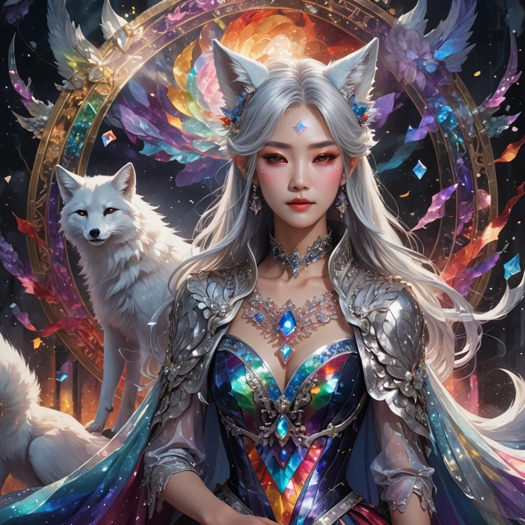 Silver-Haired Anime Vampire Queen with Fox Ears