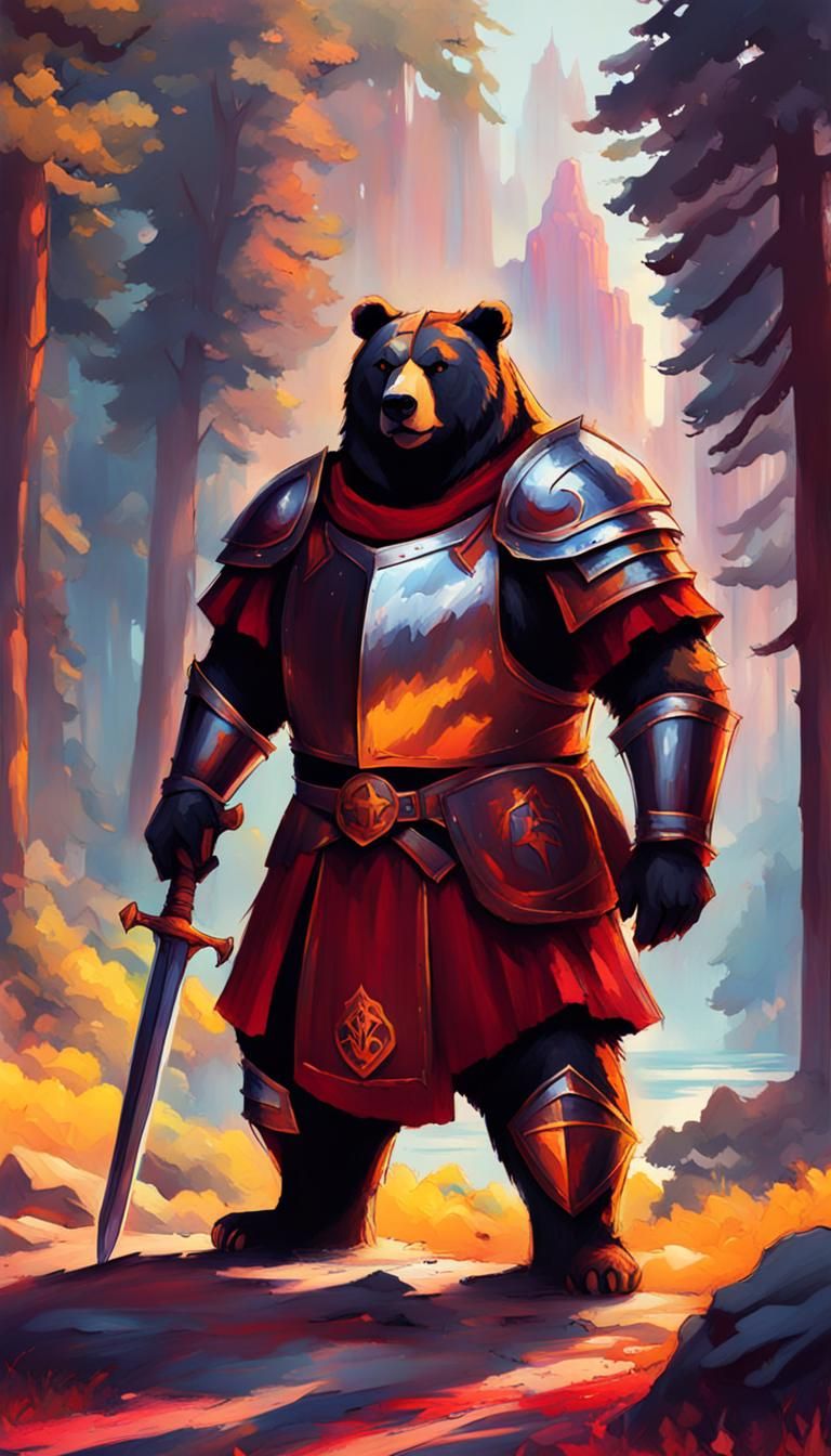 Bear Knight in Ruby Armor, Fauvist Splash Work
