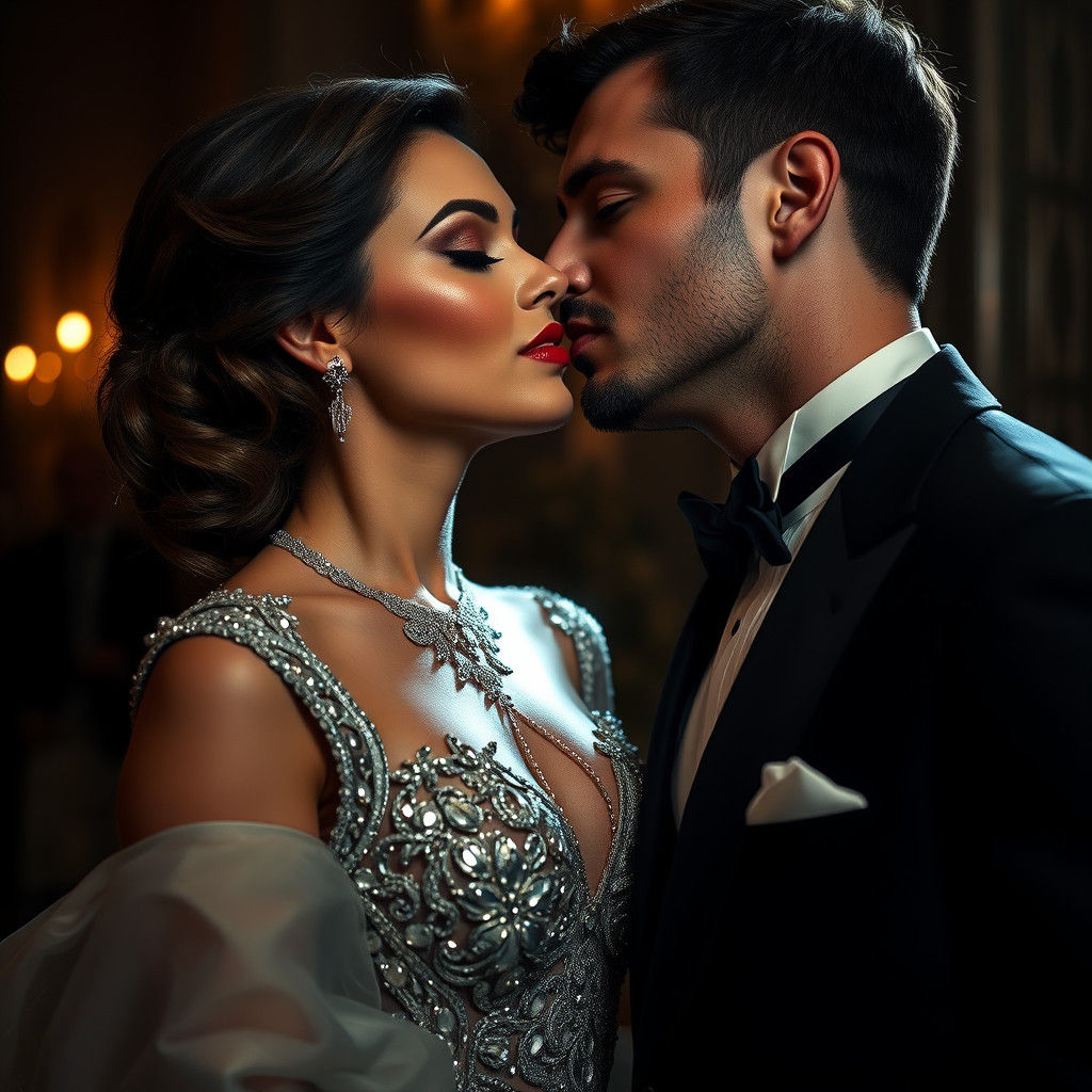 Romantic Neck Kiss in Cinematic Hyperrealism