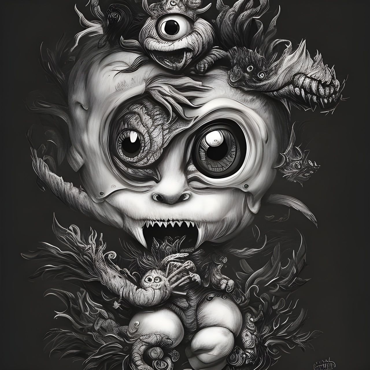 Colorful Chibi Monster in Arcane Holographic Style