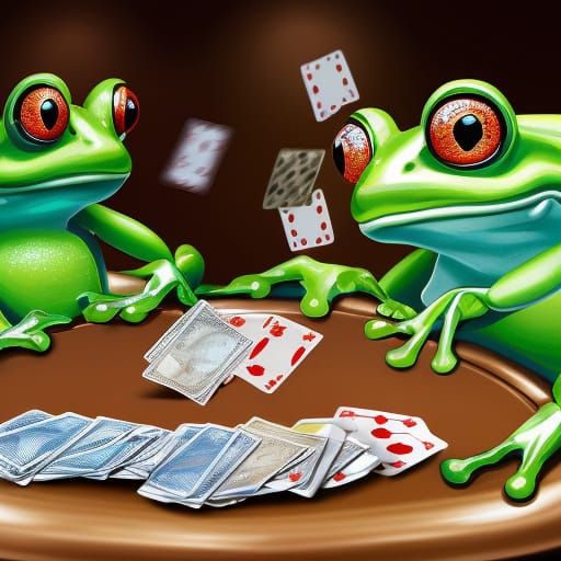 Frogs Playing Poker in Dimly Lit Room