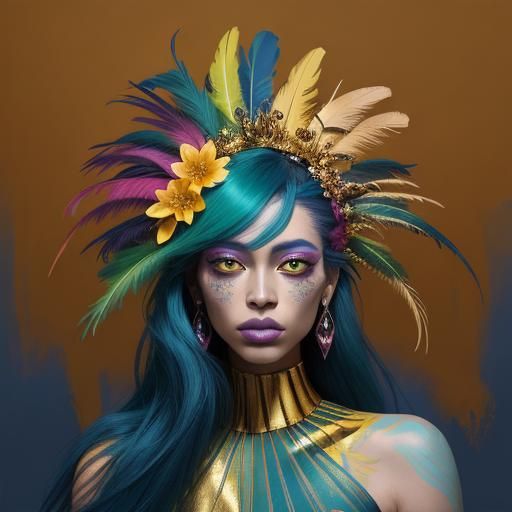 Abstract Expressionism Portrait: Woman with Gold Skin