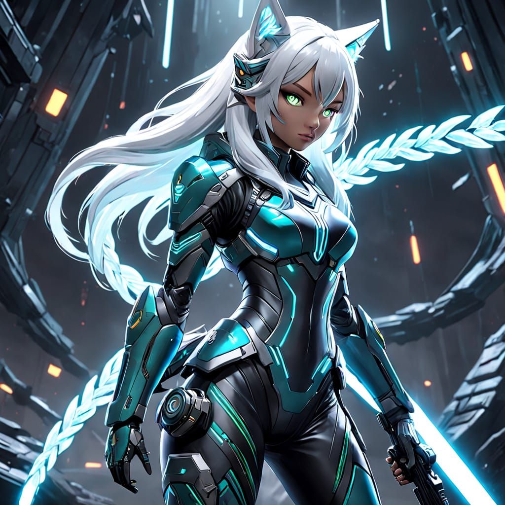 Anime-Inspired Cyberpunk Kitsune in Primordial Alien Landsca...