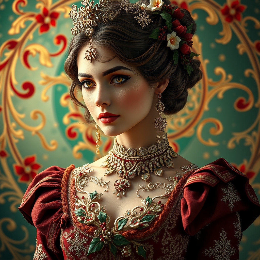 Victorian Woman Portrait in Art Nouveau Style