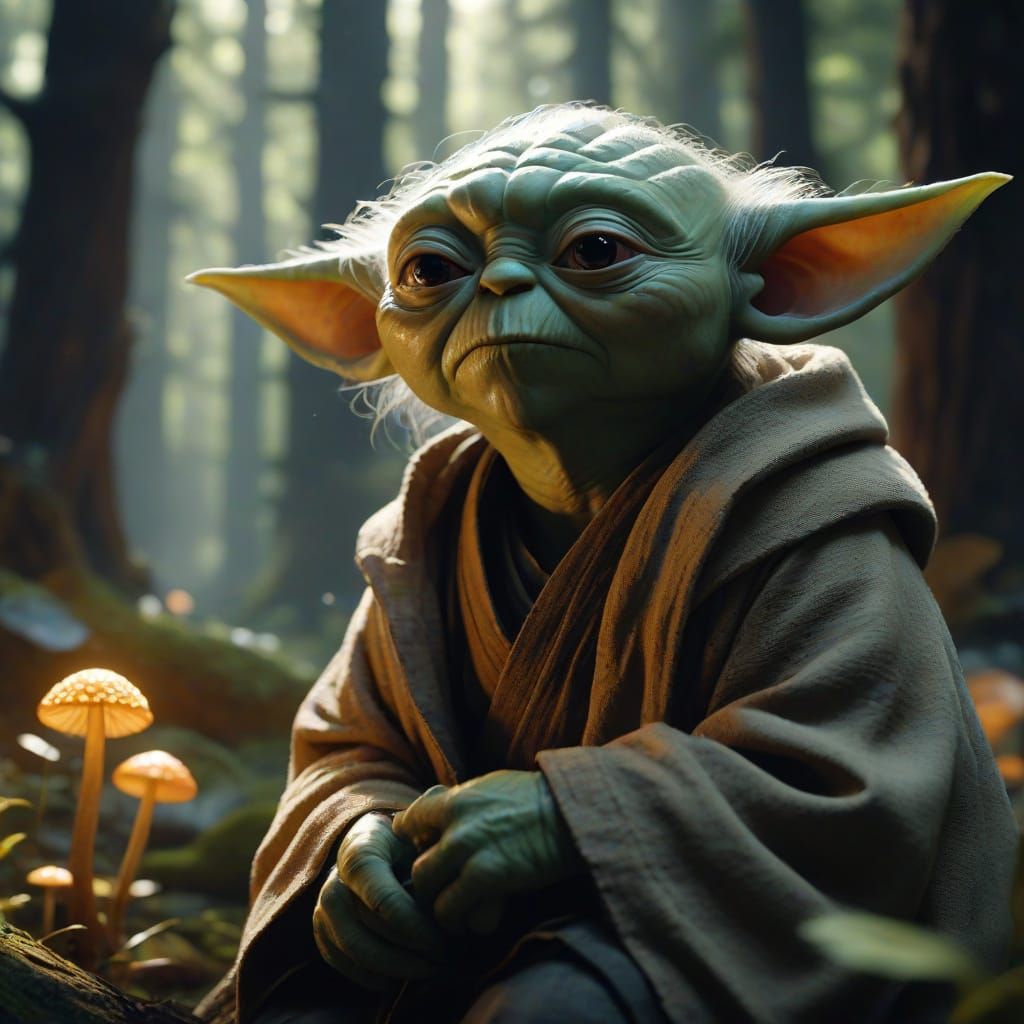 Yoda in a Vibrant, Impressionist Forest