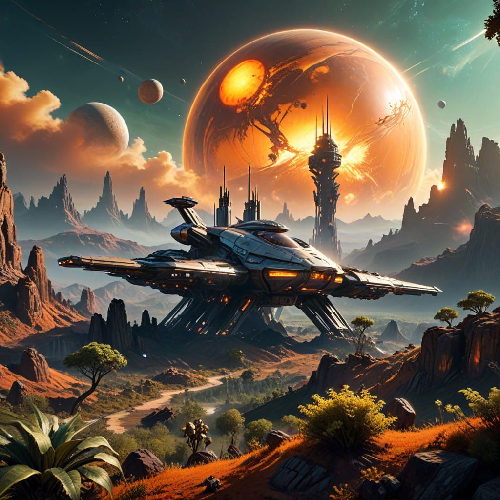 Distant Space Station Dominates Alien Landscape in Vibrant C...