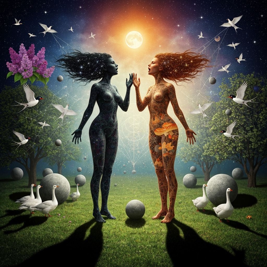 Cosmic Goddess of Life Catches Sun and Moon in Surreal Artwo...