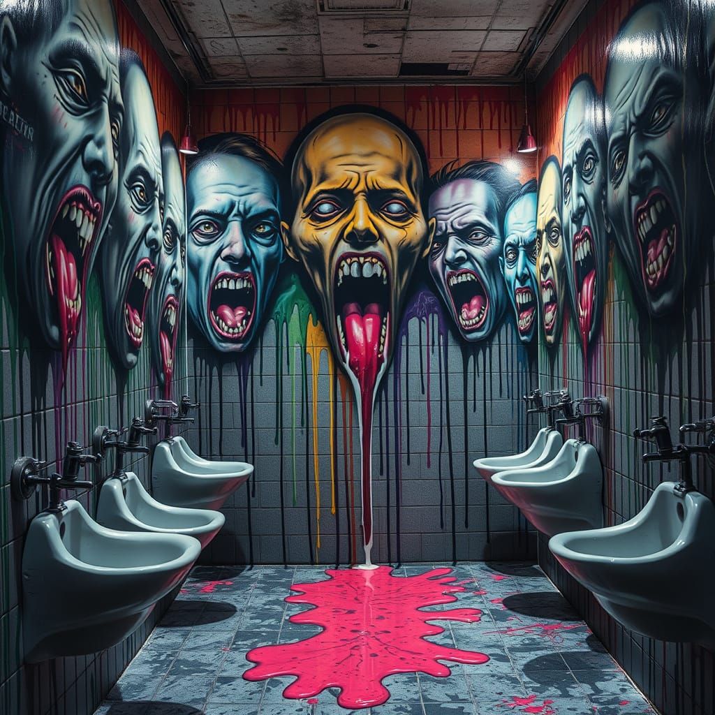 Ethereal Graffiti Mural with Twisted Human Figures