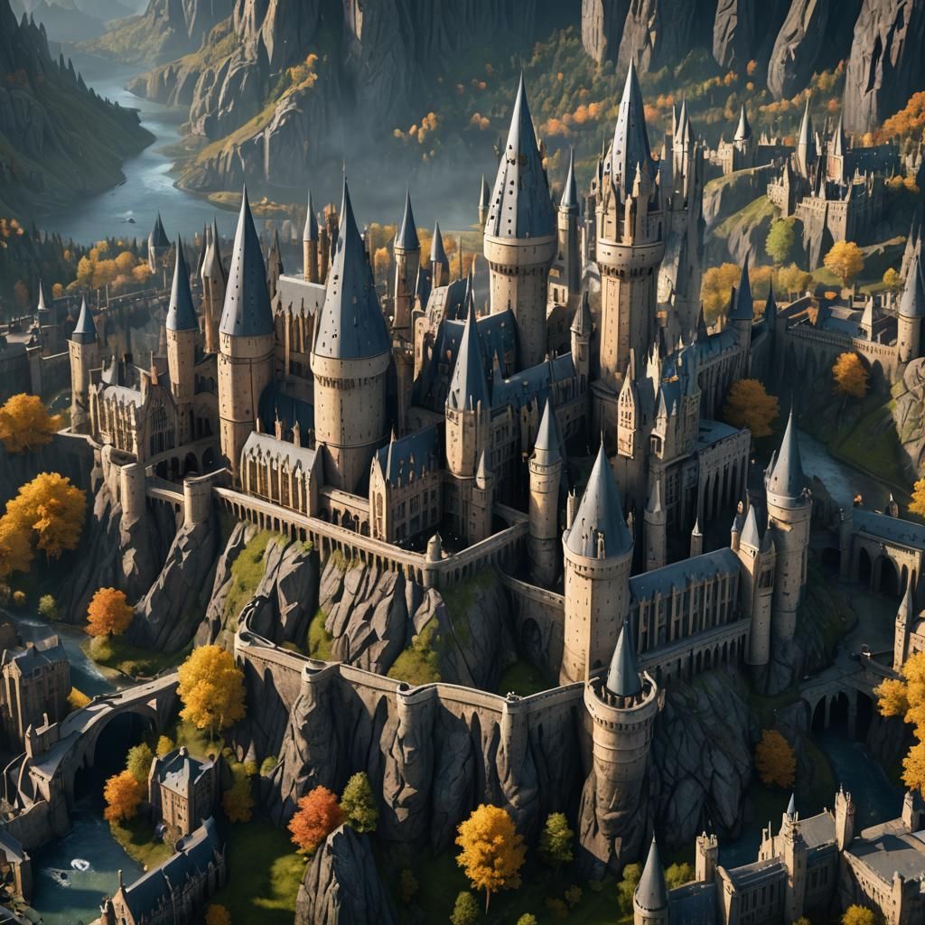 Detailed Matte Painting of Hogwarts in Deep Color