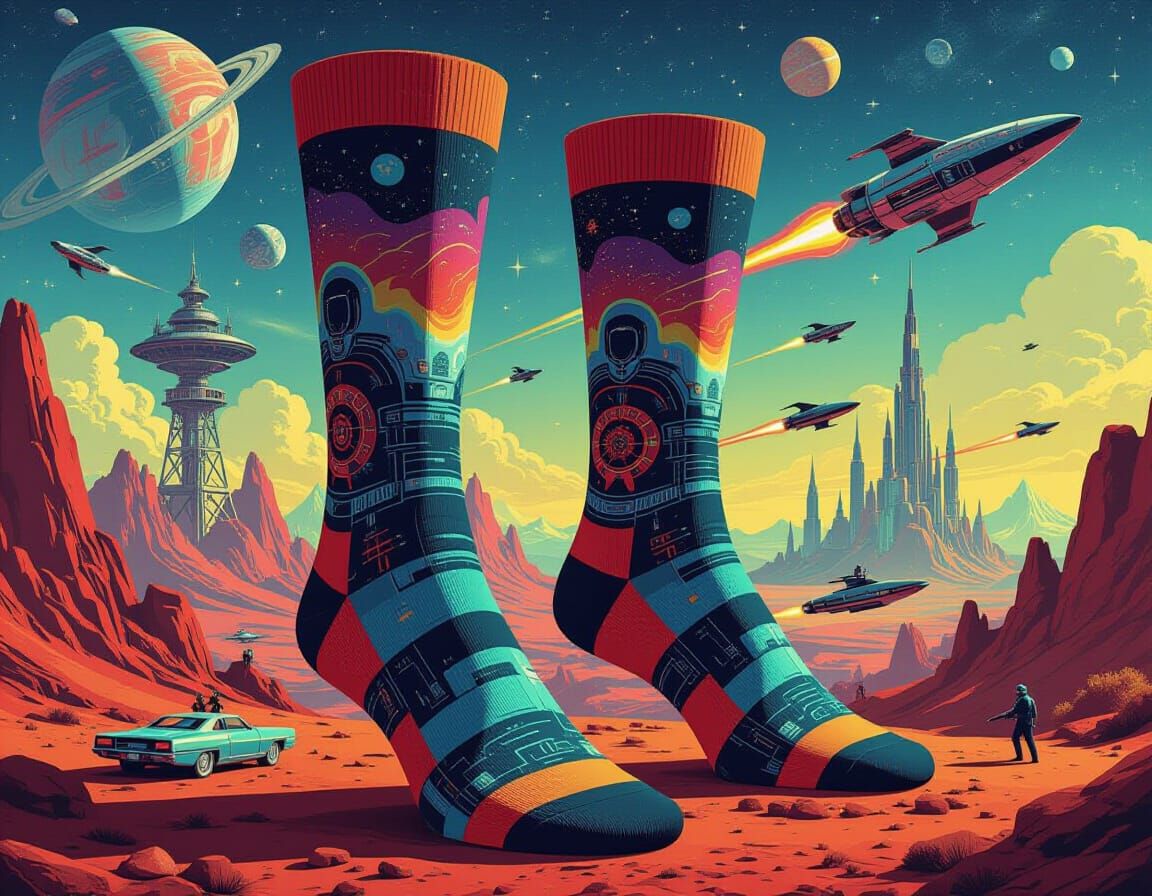 Space Opera Socks in a Futuristic Style