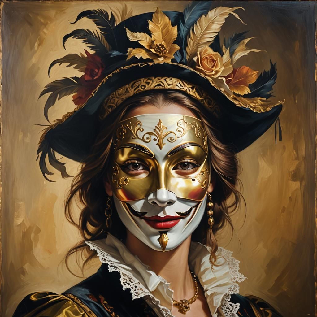 Baroque Portrait: Woman in Guy Fawkes Mask