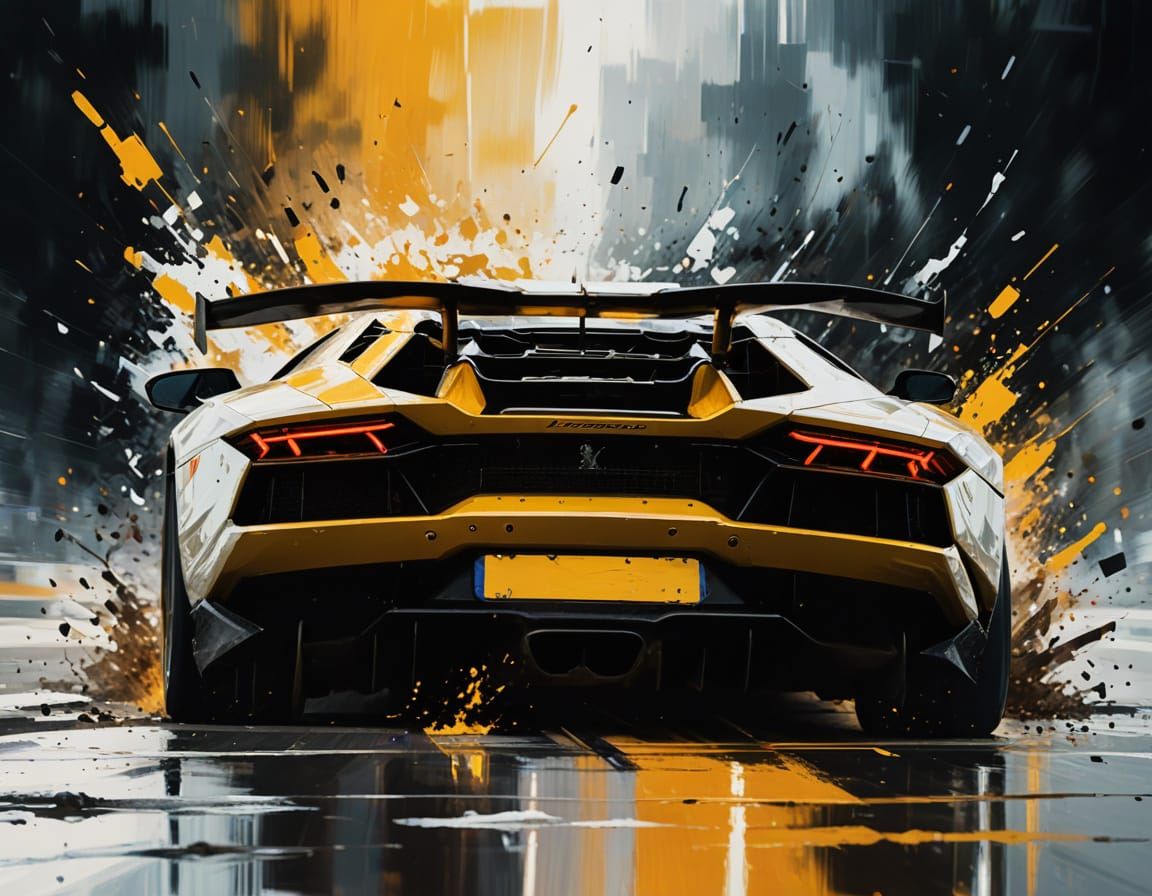 Vibrant Lamborghini Racing Scene in Impressionist Style